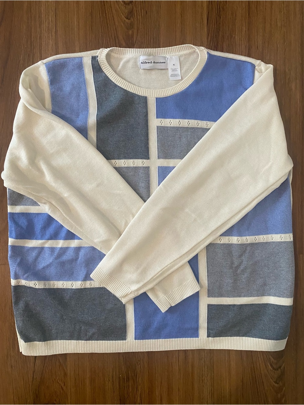 Alfred Dunner Geometric Block Pattern Long Sleeve Pullover